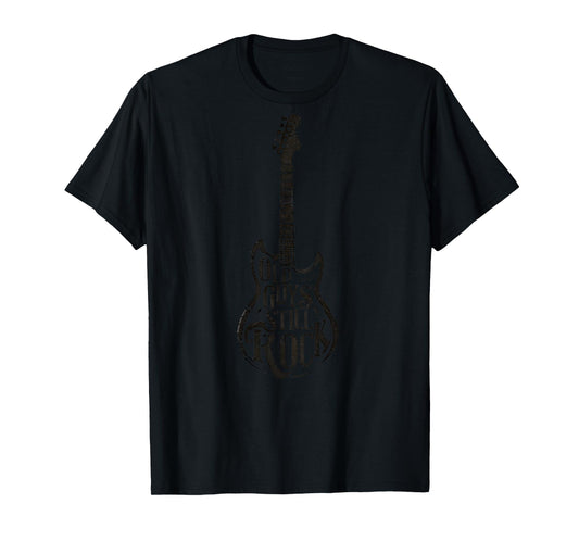 Design on back. Guitar Music Old Guys Still Rock T-Shirt