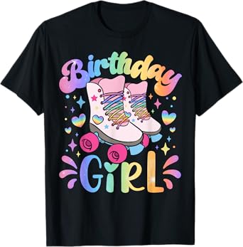 Birthday Girl Rolling Skates Roller Skater Party Kids Girls T-Shirt