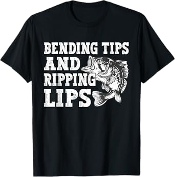 Bending Tips and Ripping Lips Cute Fishing Dad, Bass Fishing T-Shirt