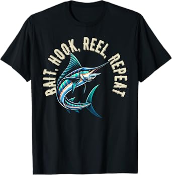 Bait Hook Reel Repeat Big Fish Jumping Fishing Design T-Shirt