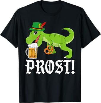 Prost Oktoberfest T Rex Drinking Beer Germany Flag Men Boys T-Shirt