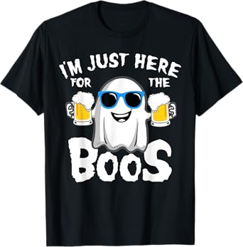 Retro Ghost Drinking Beer Mens Women Halloween Drinking Team T-Shirt
