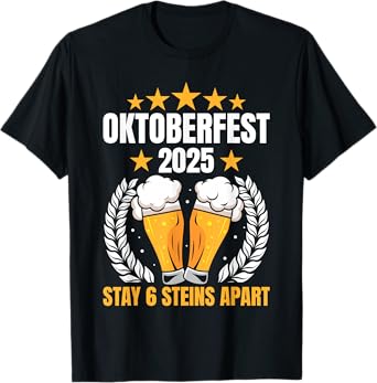 Oktoberfest 2025 6 Stein Apart Beer October Funny Drinking T-Shirt