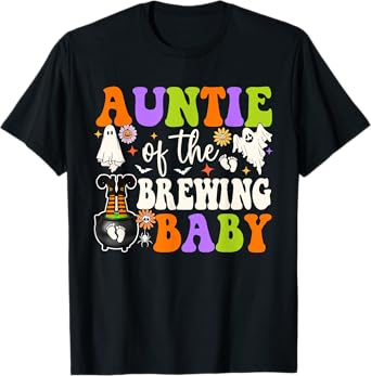 Auntie of Brewing Baby Halloween Theme Baby Shower Spooky T-Shirt
