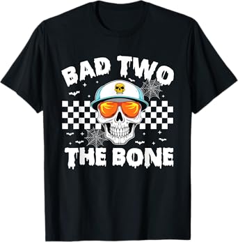 Bad To The Bone Skeleton Halloween TWO Birthday Toddler Kids T-Shirt