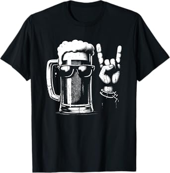 Beer Mug Rock 'n Roll Hand Sign - Vintage Beer Lover T-Shirt