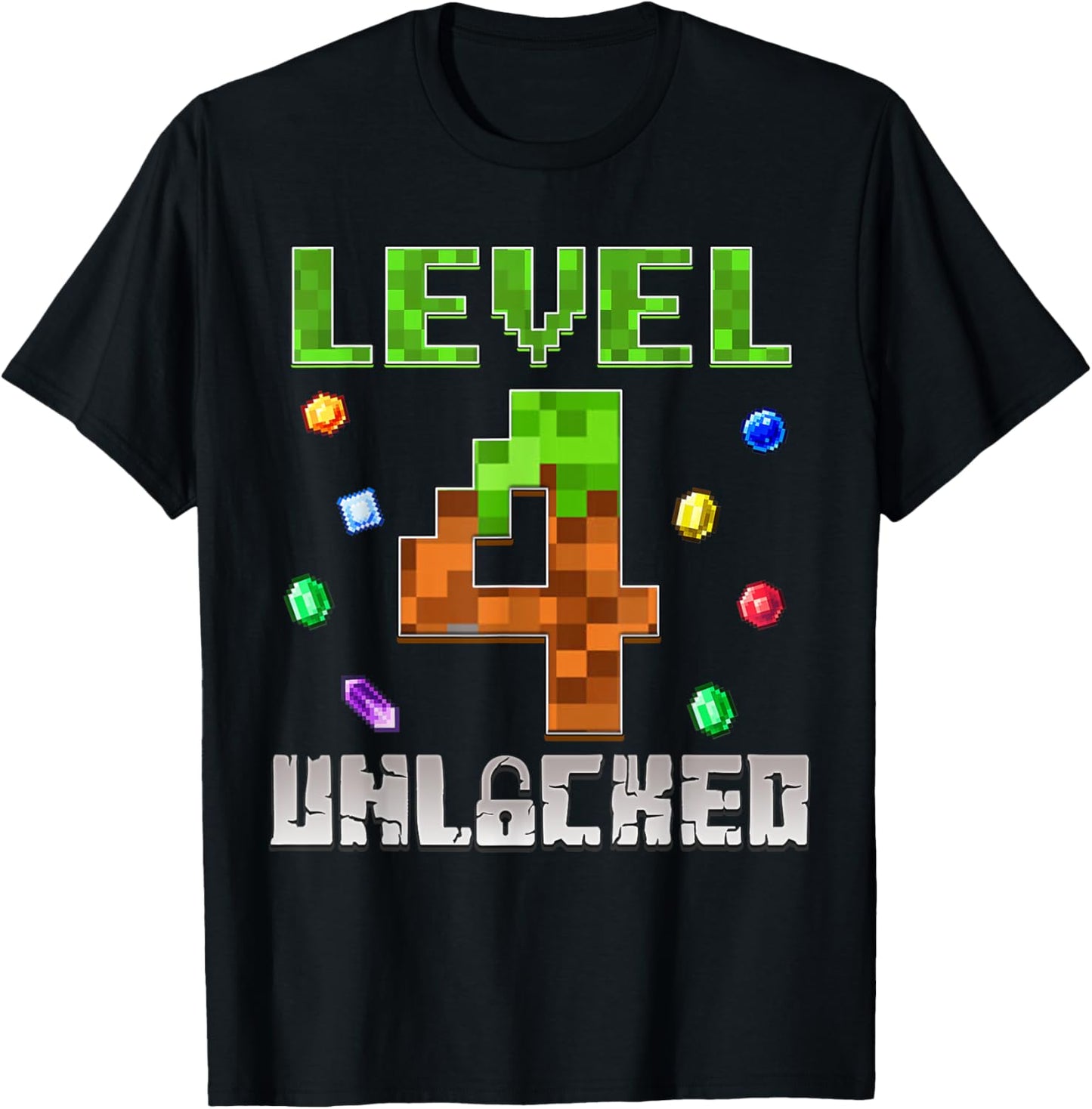Birthday Boy Level 4 Unlocked 4th Birthday Game Pixel T-Shirt