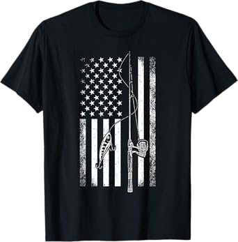 American Flag Fishing Rod USA Patriotic Fishing Lover Women Girls Kids Men T-Shirt