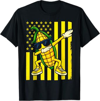 Graphic Corn Retro American Flag Dabbing Corn Lover T-Shirt