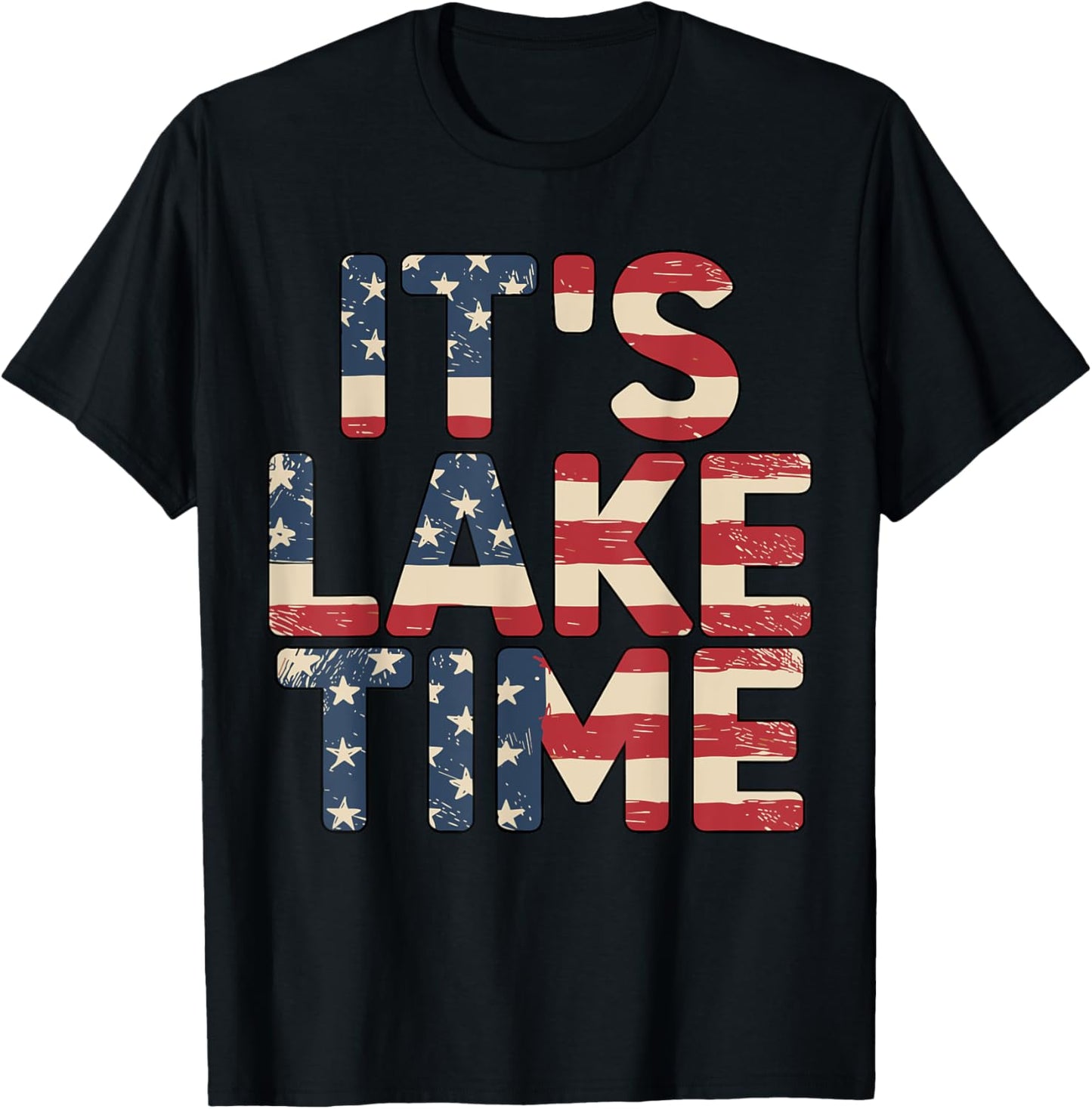 Retro It's Lake Time 4th Of July American Flag Patriotic T-shirt