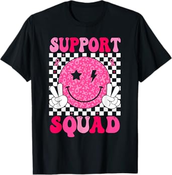 Support Squad Pink Ribbon Smile Face Breast Cancer Awareness T-Shirt