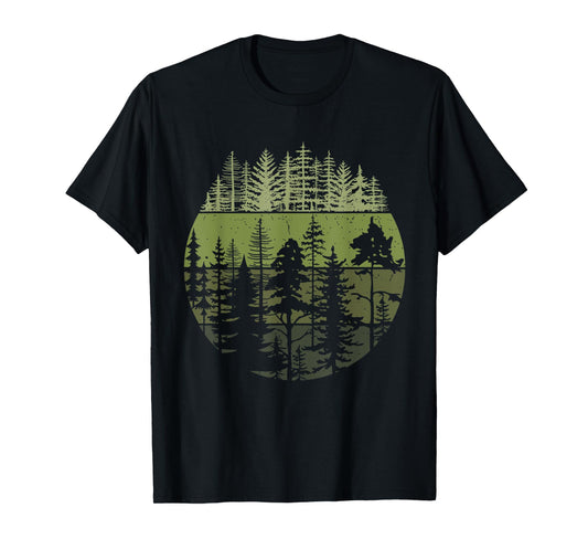 Wildlife Vintage Sunset Mountain Forest Trees Hiking Nature T-Shirt