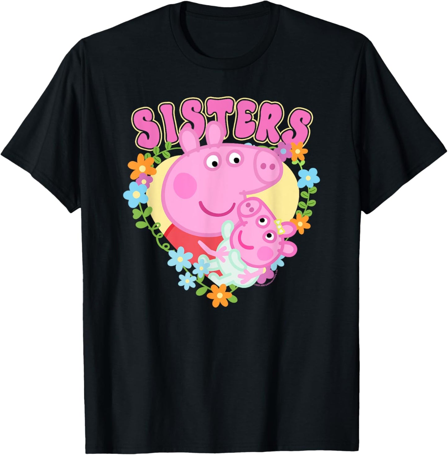 Peppa Pig 20th Anniversary Sisters Cute Floral Portrait T-Shirt