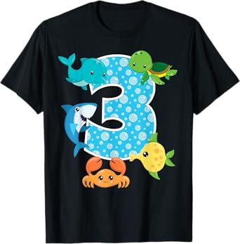 3rd Birthday Party 3 Year Old Sea Fish Aquarium Birthday Boy T-Shirt