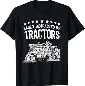 Vintage Easily Distracted By Tractors Shirt Funny Farmer T-Shirt