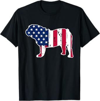 English Bulldog Dog Lovers American Flag 4th of July Women Men T-Shirt