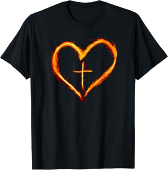 Christian Cross Revival Heart Flame – Be on Fire for Jesus T-Shirt
