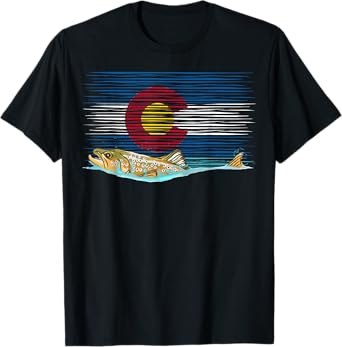 Colorado Flag Brown Trout Fly Fishing Fisherman Vintage T-Shirt