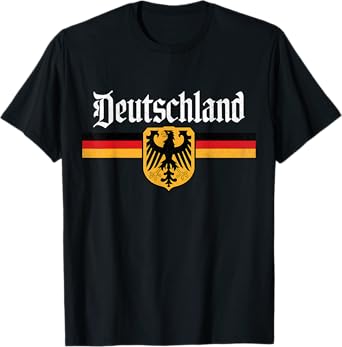 Coat of Arms Eagle Banner Vintage Deutschland Germany Flag T-Shirt, Small, Black