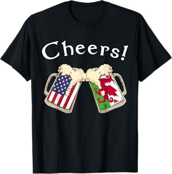American Welsh Patriot US Flag Beer Drinks Wales Grown T-Shirt