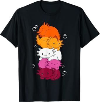 Kawaii Axolotl Pile Lesbian Pride Flag LGBTQ T-Shirt