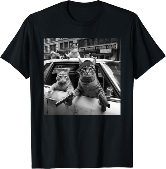 Funny Gangster Cats Street Design T-Shirt