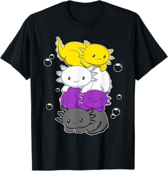 Kawaii Axolotl Pile Nonbinary Flag LGBTQ T-Shirt