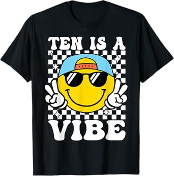 Ten Is A Vibe 10th Birthday Groovy Boys Girls 10 Years Old T-Shirt