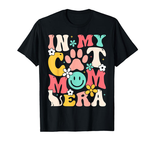 Retro In My Cat Mom Era Smile Face Cat Paw Mothers Day Women T-Shirt