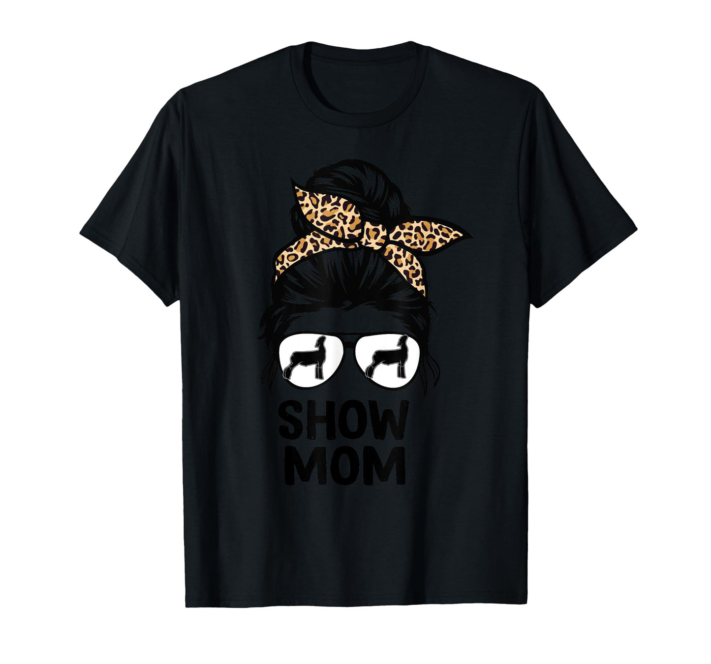 show lamb mom messy bun leopard, sheep show mama T-Shirt