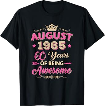 August 1965 60 Years Of Being Awesome Retro 60Th Birthday T-Shirt