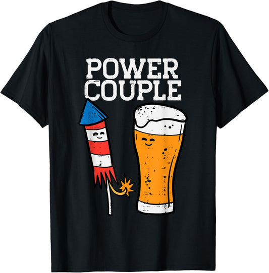 Power Couple Firework Funny 4th Of July Patriotic Men Women T-Shirt