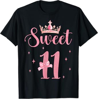 Birthday Girl Pink Coquette Bow 11 Year Old Aesthetic Girly T-Shirt
