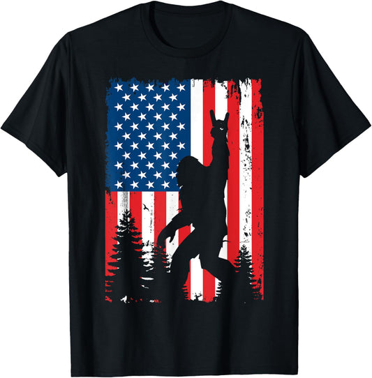Bigfoot 4th of July Vintage American USA Flag Sasquatch T-Shirt