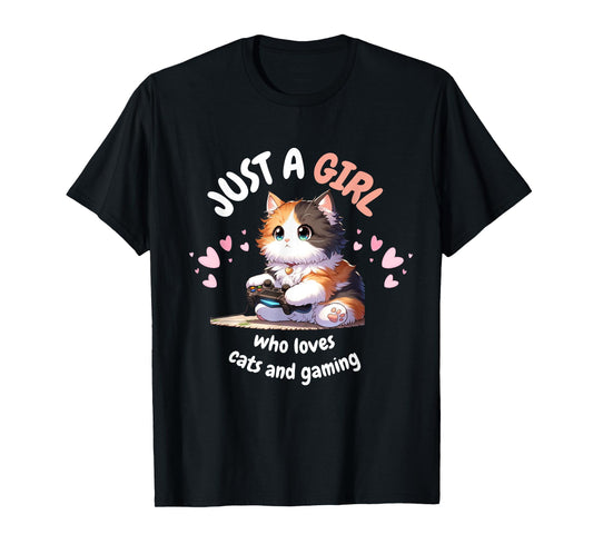 Just A GIRL Who Loves Cats Gaming cute Kawaii Anime Otaku T-Shirt