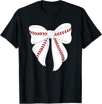 Cute Baseball Coquette Bow For Women Girls Baseball Mom Mama T-Shirt