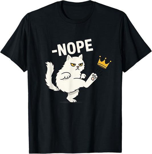 No Kings in America white Cat Funny T-Shirt