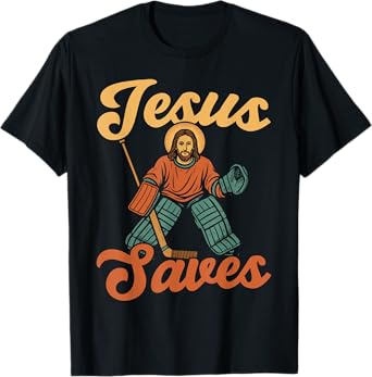 Ice Hockey Goalie Vintage Goalkeeper Jesus Jesus Saves T-Shirt