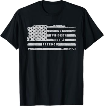Gun Whiskey Beer and Freedom American Flag T-Shirt
