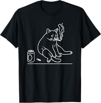 Smoking Cigarette Cat Meme Lover Beer Can Funny T-Shirt