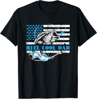 Fishing Stuff For Fathers Day, Reel Cool Dad American Flag Kids Men T-Shirt