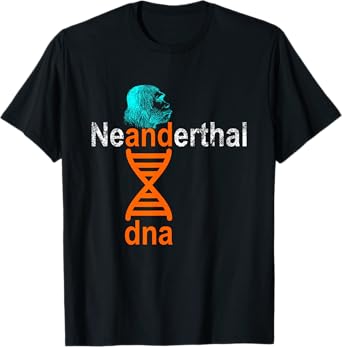 Neanderthal DNA Double Helix Design Co. Adult Unisex Retro Genetic Double Helix T-Shirt, Black, Small, Short Sleeve