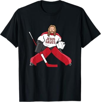 Funny Hockey Jesus Saves Hockey Goalie T-Shirt