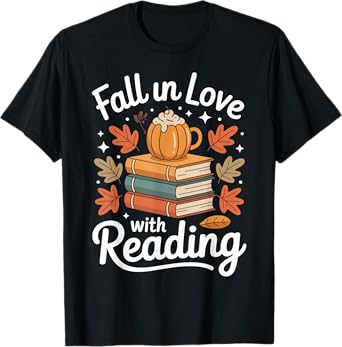 Fall In Love With Reading Autumn Librarian Cute Book Lover T-Shirt