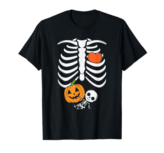 Pregnant Skeleton Mom Halloween Pregnancy Baby Announcement T-Shirt