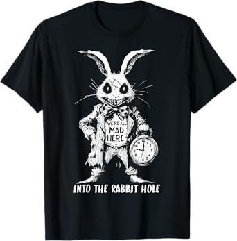 The Creepy White Rabbit in Wonderland Horror Fantasy Art T-Shirt