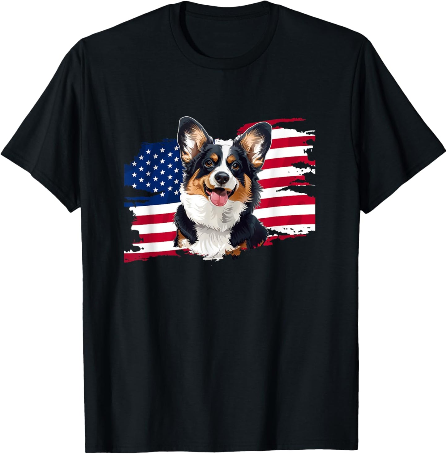 American USA Flag 4th July Fourth Black Tricolor Corgi Lover T-Shirt