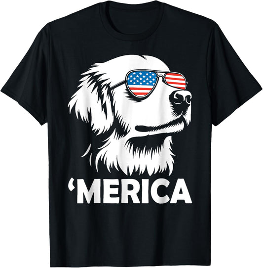 Golden Retriever Dog 4th Of July Merica T-shirt