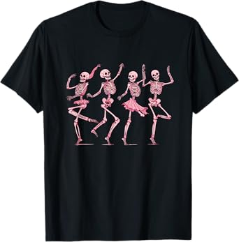 Pink Dancing Skeletons Dance Day Of Dead Halloween Women T-Shirt