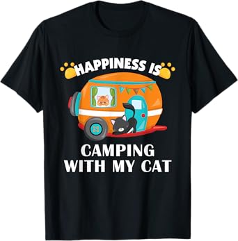 I love Camping With My Cat T-Shirt Funny Kitty Tee Men Women Kids T-Shirt